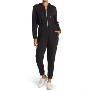 WeWoreWhat Black Luxe Leisure Athleisure Hooded Jumpsuit